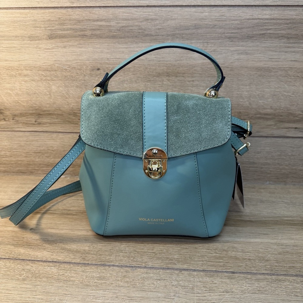 Viola Castellani Italian Leather Convertible Backpack Handbag Blue Green NWT